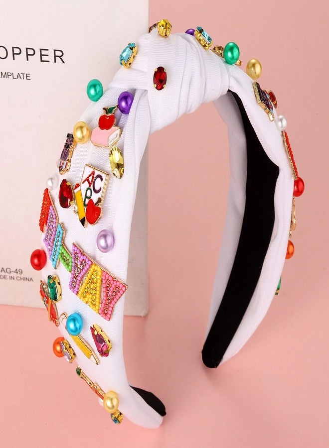 NVENF Teacher Headband for Women Colorful FRI-YAY Pencil Headbands Crystal Pearl Jeweled Knotted Headbands Back To School Headband Teacher Appreciation Gifts (Style K) - Image 2